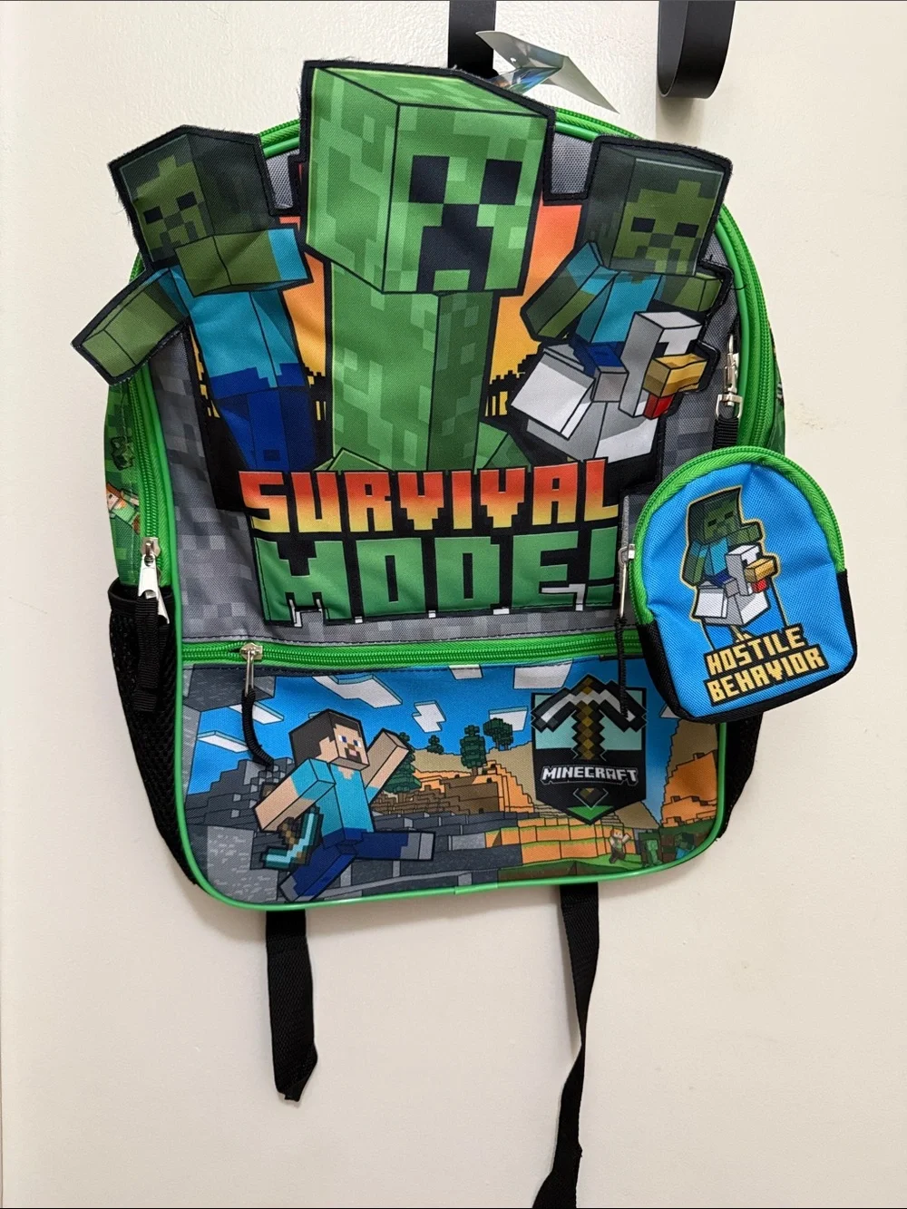 Minecraft Kids Green 'Survival Mode' Backpack with Detachable Pouch